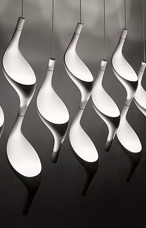 Modern white pendant light fixtures.