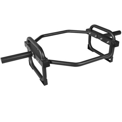 Black metal hex bar for weightlifting.