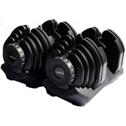 Black adjustable Vortex dumbbells set.