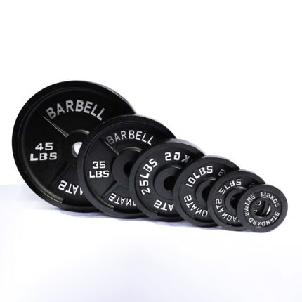 Black weight plates for a barbell.