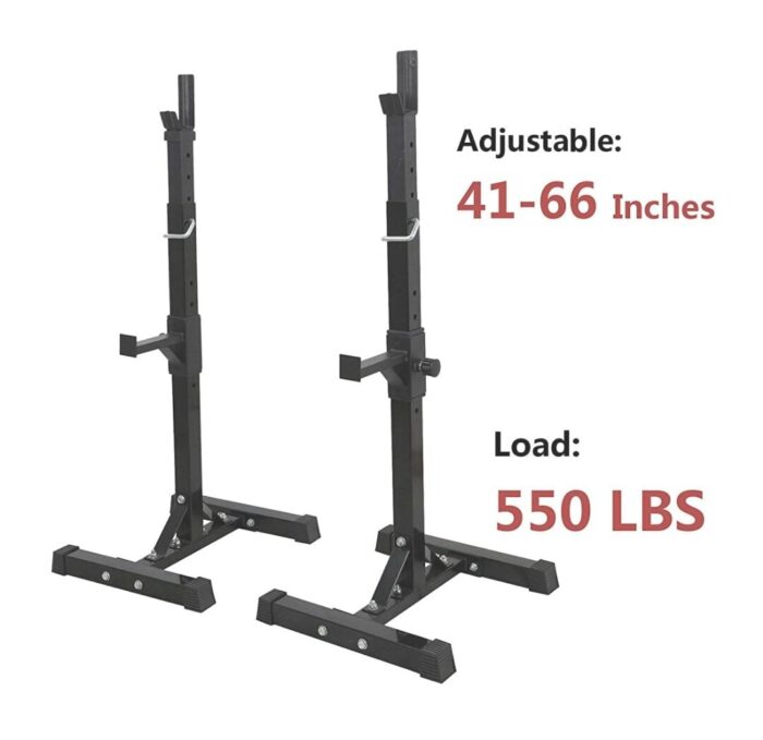 Adjustable weightlifting squat rack set.