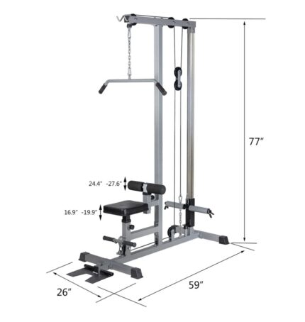 Lat pulldown machine with adjustable seat.