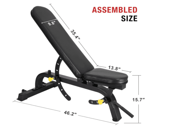 Black weight bench with adjustable incline.