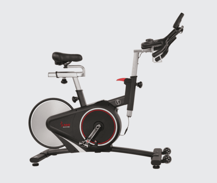 Black stationary bike with red accents.