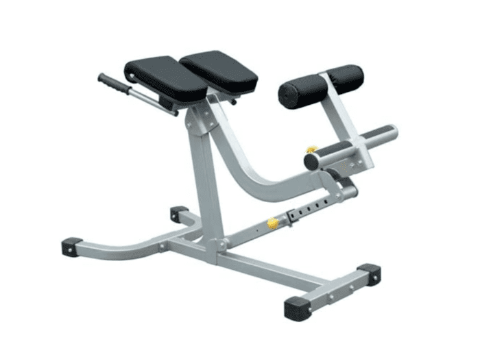 Silver and black weight training bench.