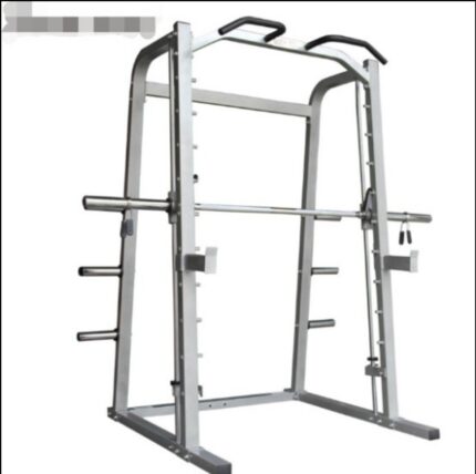 A silver smith machine for weight training.