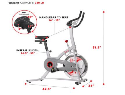 Gray and red stationary exercise bike.