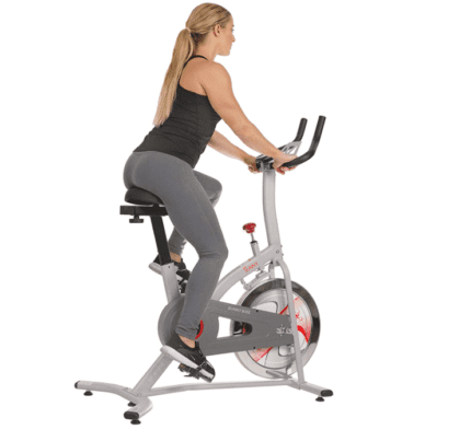 Woman exercising on a stationary bike.