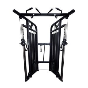 Black cable machine for strength training.