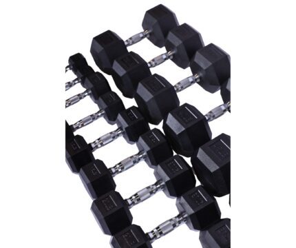 Black dumbbells with chrome handles.