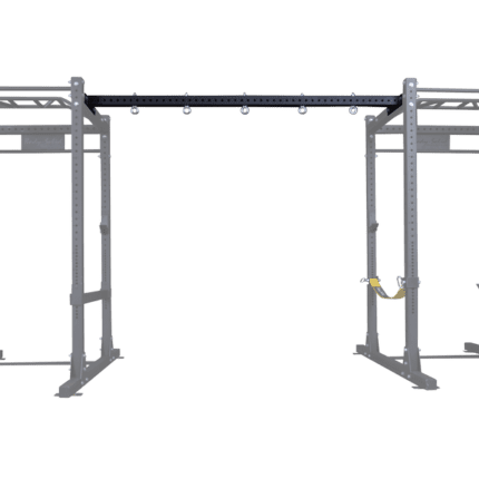 Black steel pull-up bar with hooks.