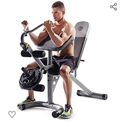 Man using a weight bench for exercise.