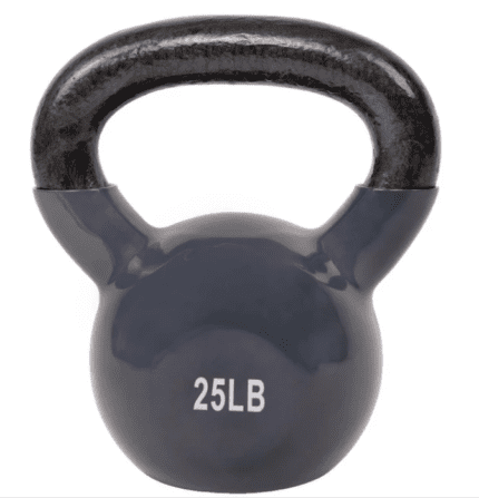 Gray 25lb kettlebell with black handle.