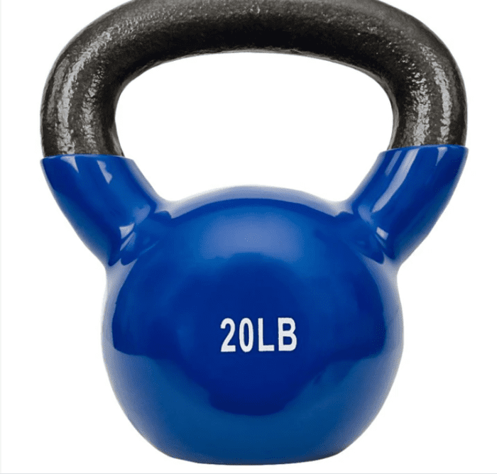 Blue 20lb kettlebell for weightlifting.