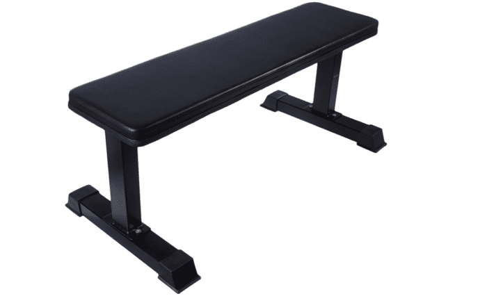 Black flat weight bench for exercise.