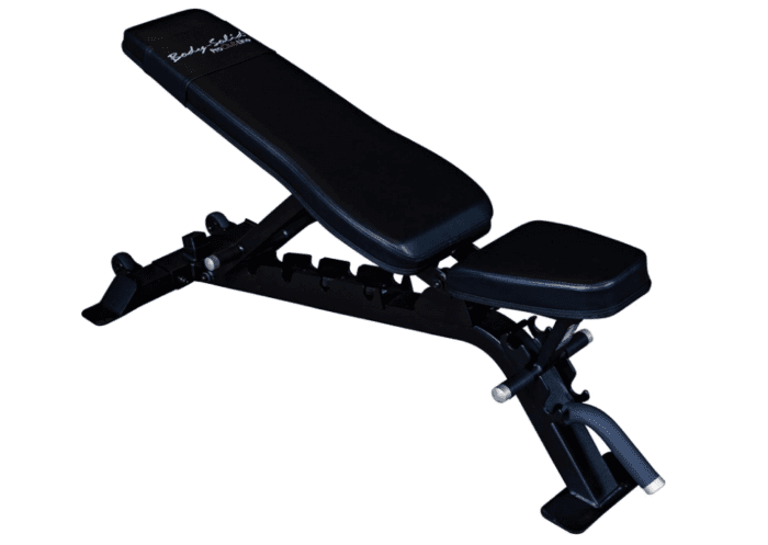 Black adjustable weight training bench.