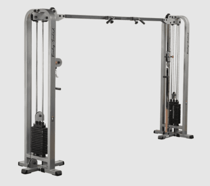 Double cable gym machine with weight stacks.