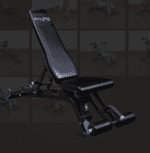 Black adjustable weight bench for gym.