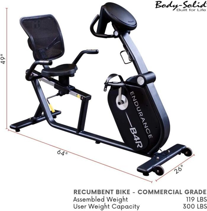 Black recumbent exercise bike with seat.