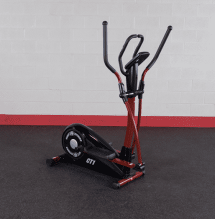 Black and red elliptical exercise machine.