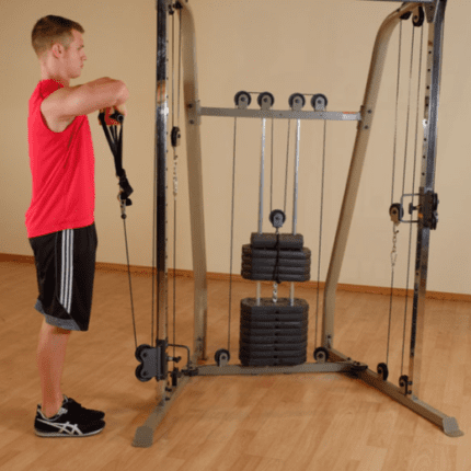 Man using cable machine for workout.