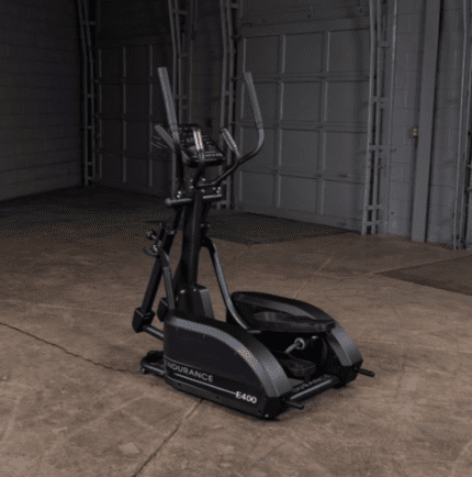 Black elliptical cross trainer with display.