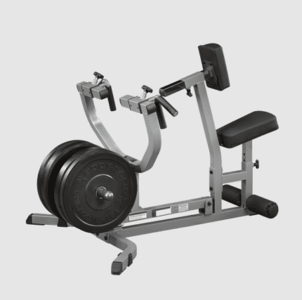 Plate-loaded lat pulldown machine.