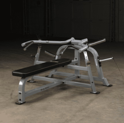 Silver weight bench with padded seat.