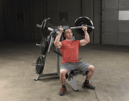 Man lifting weights on a shoulder press machine.