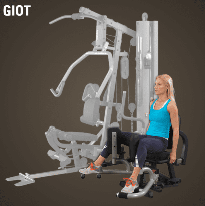 Woman exercising on a home gym machine.