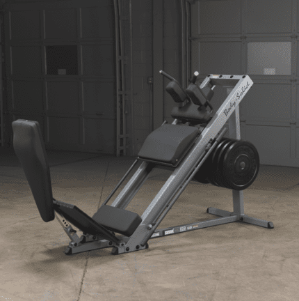 Body-Solid leg press machine with weights.