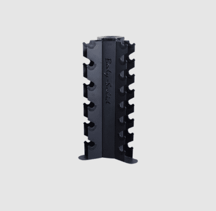 Black dumbbell rack with 12 slots.