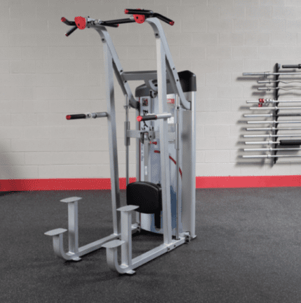 Silver lat pulldown machine in a gym.