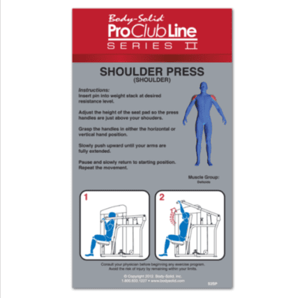 Shoulder press exercise instructions with illustrations.