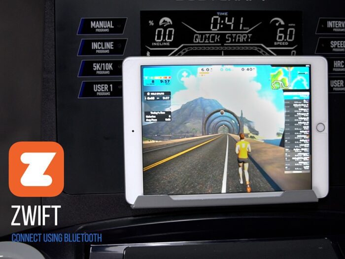 Zwift app on a treadmill screen