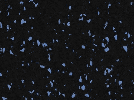 Black rubber flooring with blue flecks.