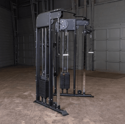 Black cable machine for strength training.