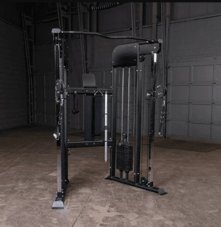 Black cable machine for weight training.