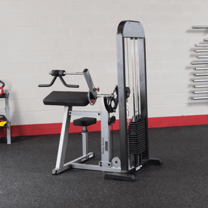 Black lat pulldown machine in gym.