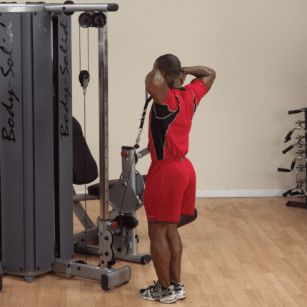 Man doing a lat pulldown exercise on a cable machine.