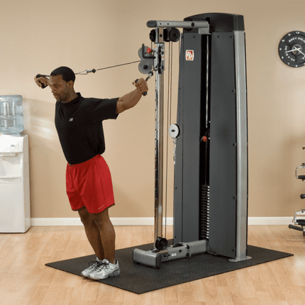 Man using a cable machine for exercise.