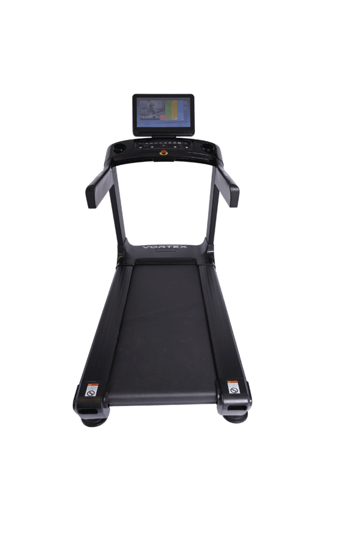 Black treadmill with a digital display.