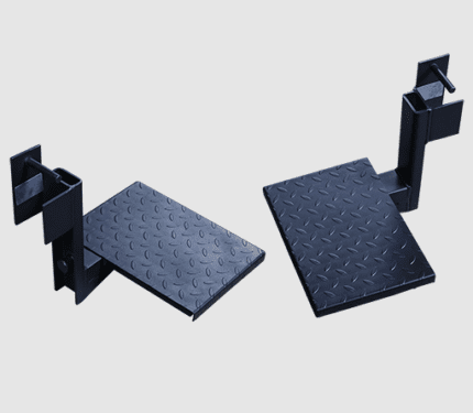 Black metal step-up platforms for gym.