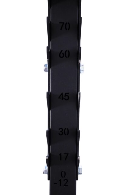 Black weight rack with numbered slots.