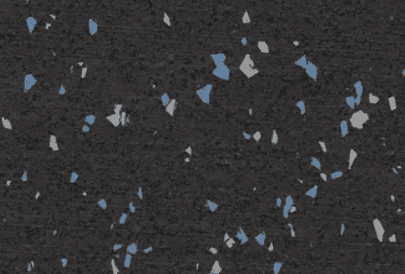 Black rubber floor with blue and white flecks.