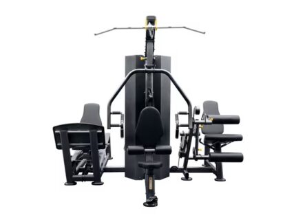 Multi-station gym equipment, front view.