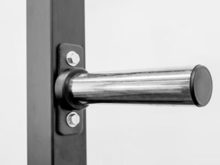 Metal handle attached to black vertical bar.