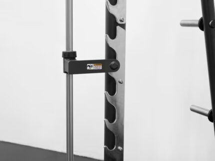 Smith machine barbell holder in a gym.