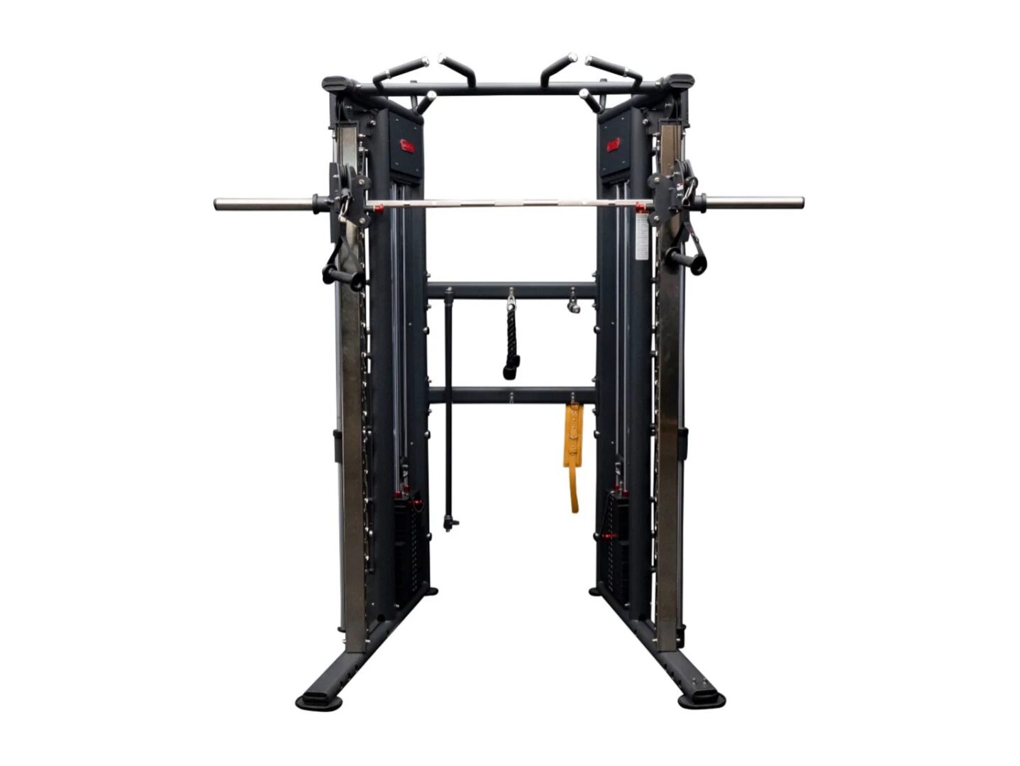 Smith machine with adjustable weightlifting bar. Smith machine with adjustable weightlifting bar.