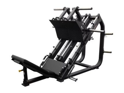 Leg press machine with black padding.
